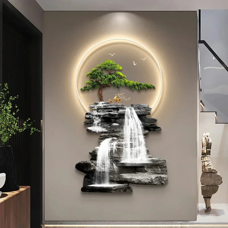 Home Decor Wall Surface Crystal Porcelain Acrylic Painting Hanging Pieces Living Room Decoration LED Light Circle