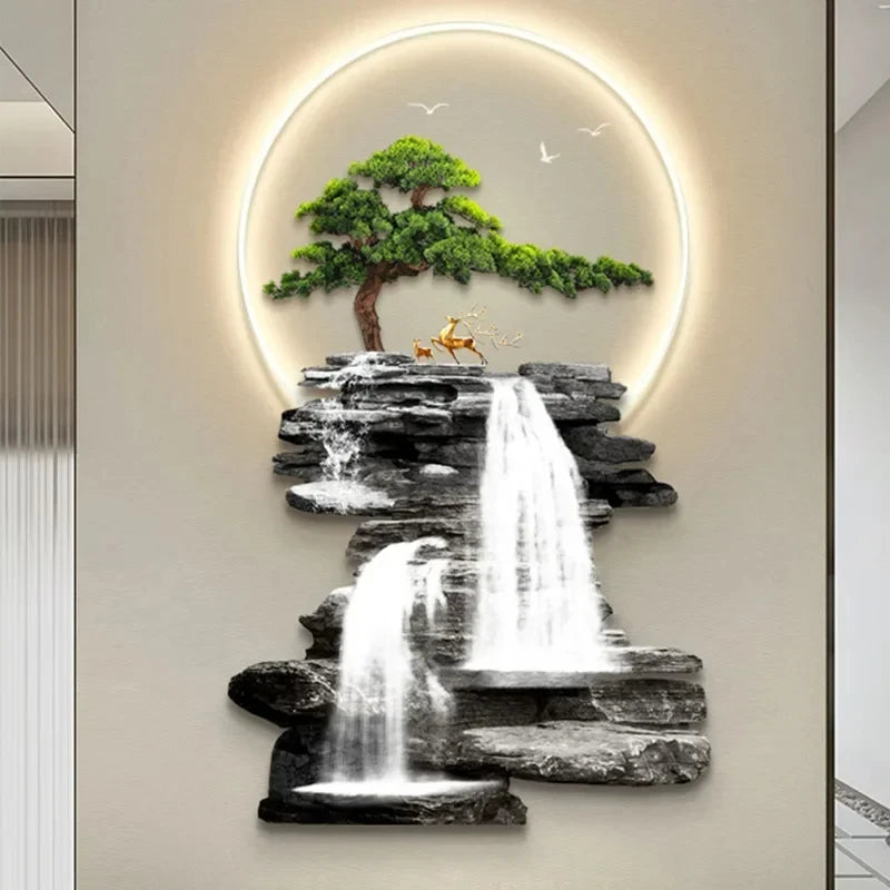 Home Decor Wall Surface Crystal Porcelain Acrylic Painting Hanging Pieces Living Room Decoration LED Light Circle