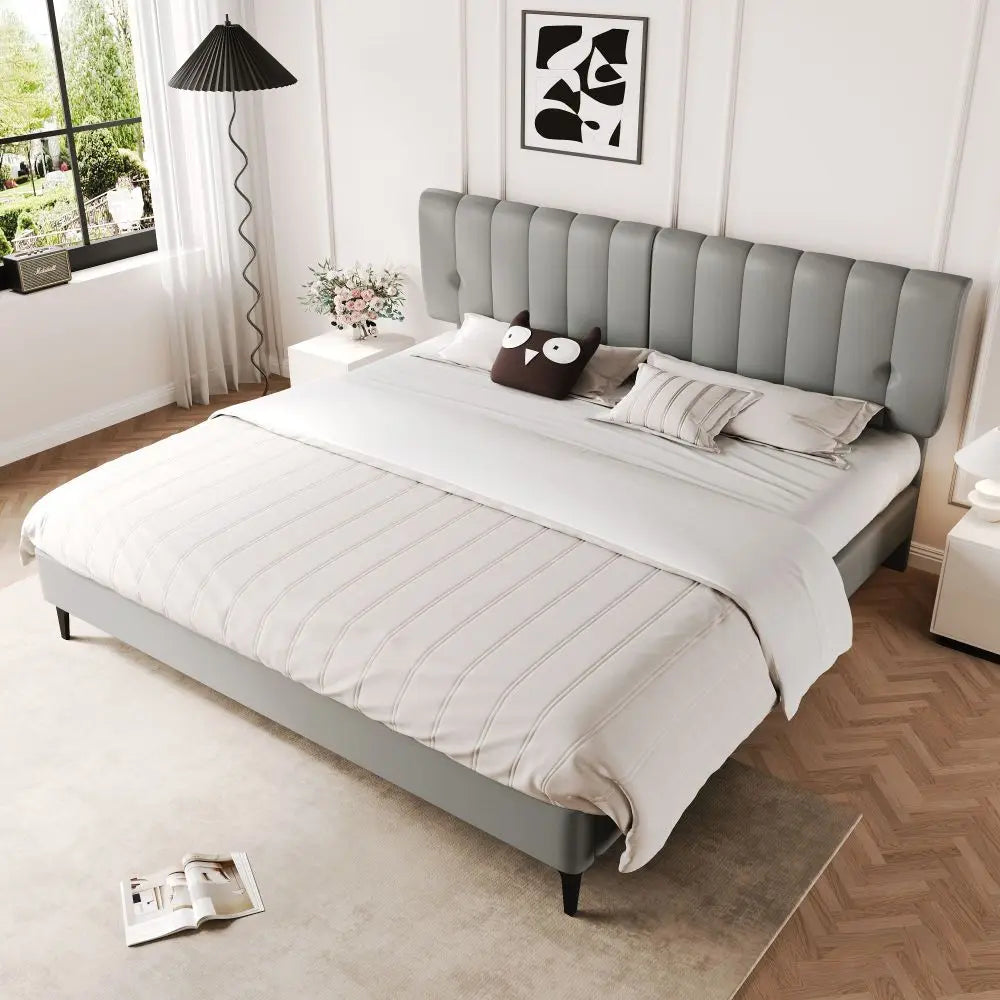 Stylish upholstery bed 180*200 PU with Grey Removable Back and Slatted Frame